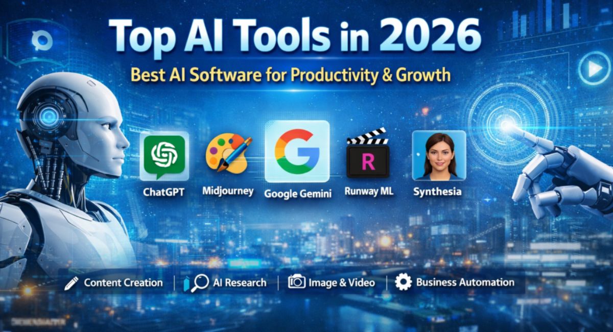 Productivity software dashboard with AI tools, task management, workflow automation, team collaboration, and project tracking features.